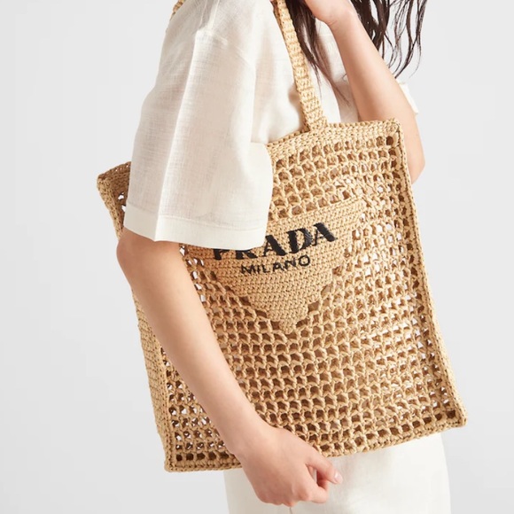 Prada NWT brown tan raffia tote - BRAND NEW- knit bag w dustbag - RARE - Picture 2 of 4
